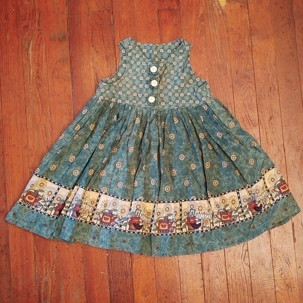 Daisy Print Green Sleeveless Sundress
